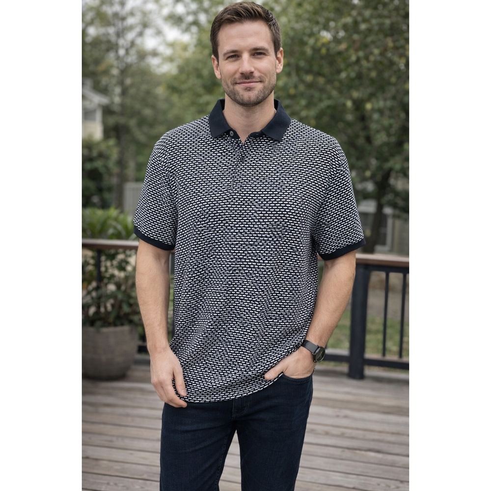 Selected Homme Organic Cotton Polo Shirt Mens XXL Navy Blue White Short Sleeve
